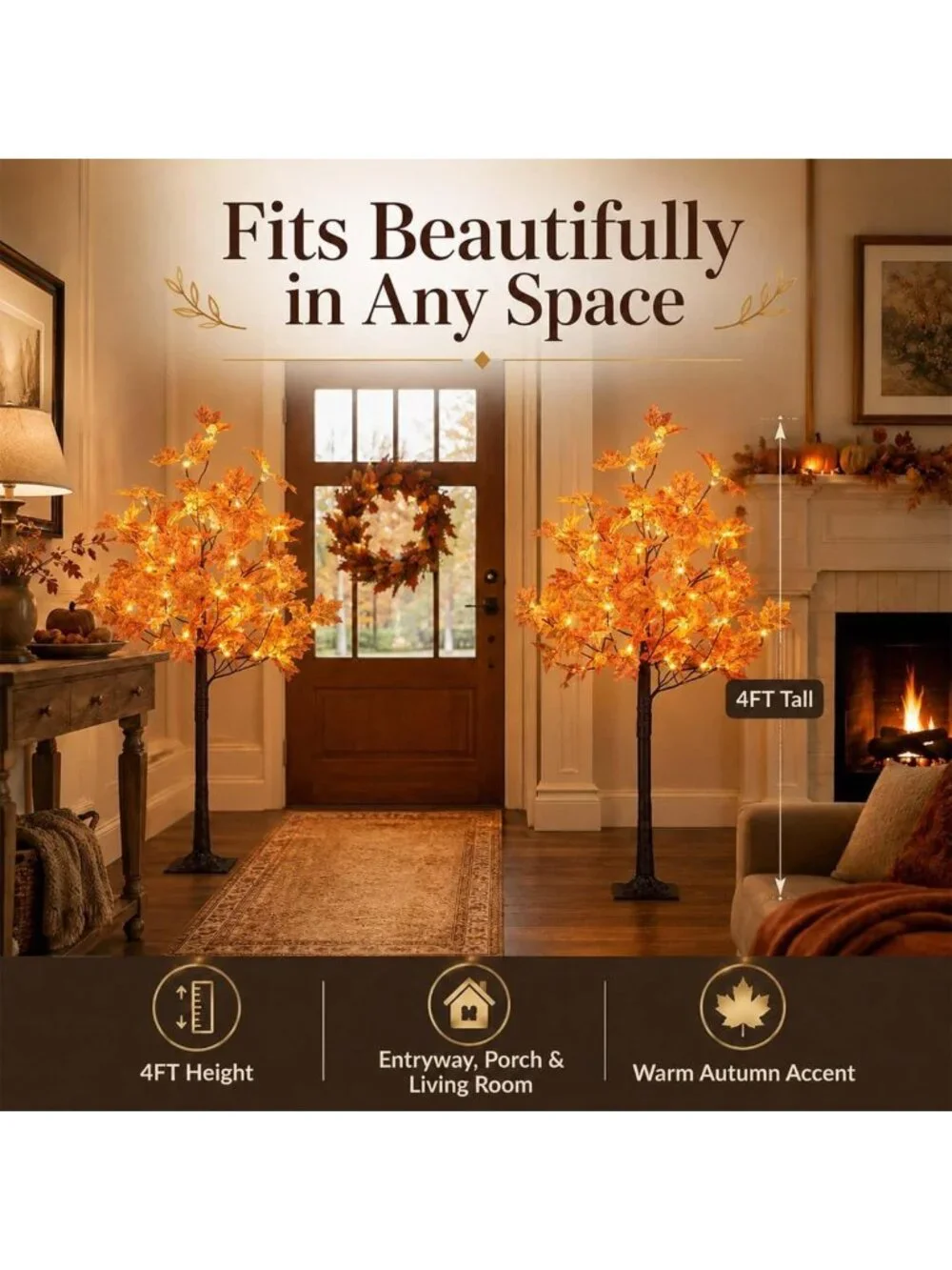 2-Pack 4FT Lighted Maple Trees with 144 Warm White LED Lights - Perfect for